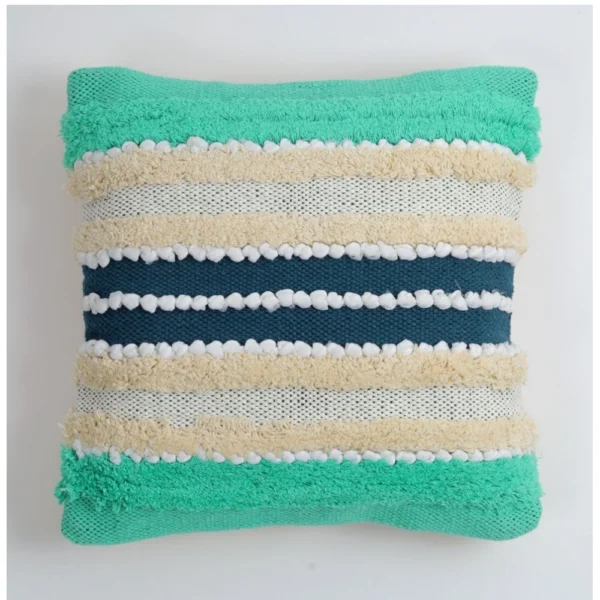 Cotton Striped Handcrafted Pit Loom Cushion Cover 16x16 Inch Pack of 2 (Green Cream) - Image 4