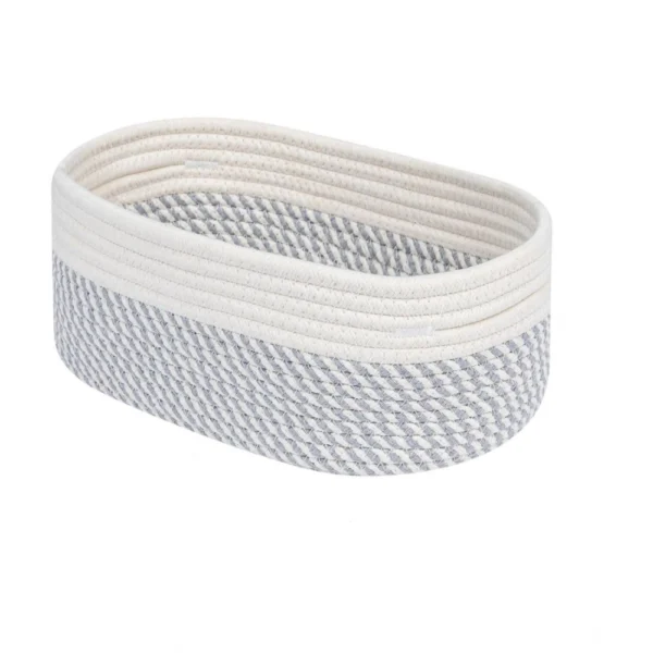 Cotton Oval Storage Rope Woven Baskets Pack of 1 (Grey White) - Image 2