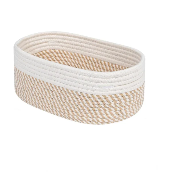 Cotton Oval Storage Rope Woven Baskets Pack of 1 (Beige White) - Image 3