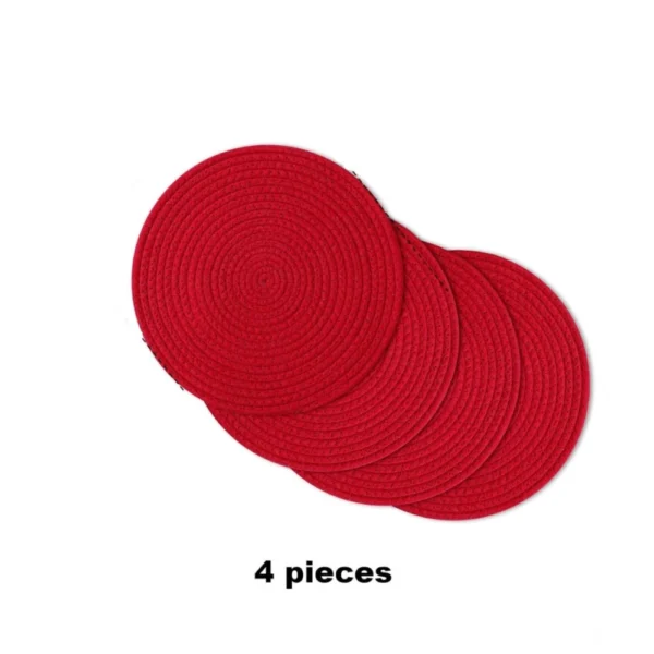 Cotton Dining Table Round Placemat Mats Set of 4 (Red) - Image 2