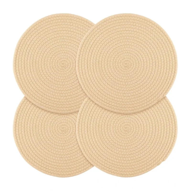 Cotton Dining Table Round Placemat Mats Set of 4 (Cream)