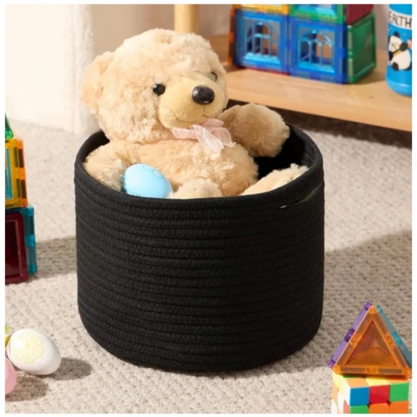 Cotton Round Small Storage Basket 9x7 Inch Pack of 1 (Black) - Image 2