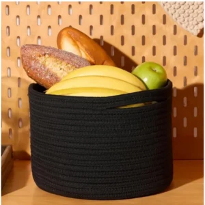Cotton Round Small Storage Basket 9x7 Inch Pack of 1 (Black)