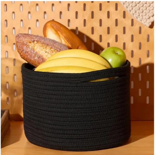Cotton Round Small Storage Basket 9x7 Inch Pack of 1 (Black)