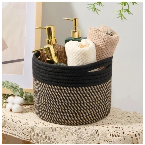 Cotton Round Small Storage Basket 9x7 Inch Pack of 1 (Beige) - Image 3