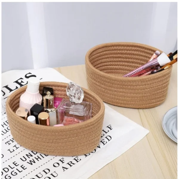 Cotton Storage Rope Woven Baskets Pack of 2 (Beige) - Image 3
