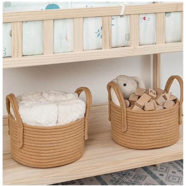 Cotton Round Storage Rope Woven Baskets Pack of 2 (Beige) - Image 2