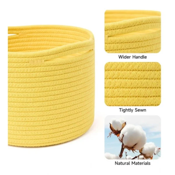 Cotton Round Small Storage Basket 9x7 Inch Pack of 1 (Yellow) - Image 4
