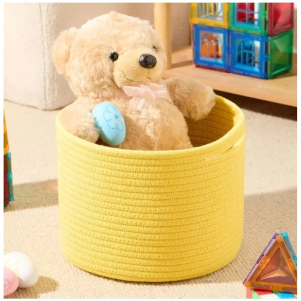 Cotton Round Small Storage Basket 9x7 Inch Pack of 1 (Yellow) - Image 2