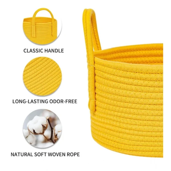 Cotton Round Storage Rope Woven Baskets Pack of 2 (Yellow) - Image 2