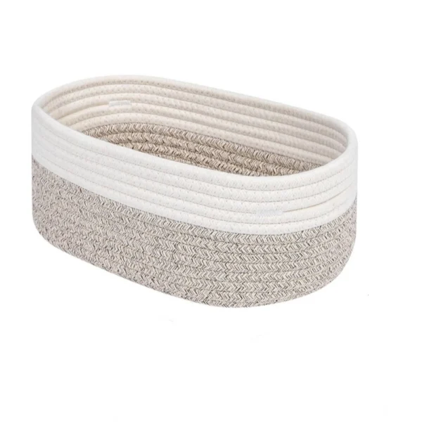 Cotton Oval Storage Rope Woven Baskets Pack of 1 (White Mix) - Image 3