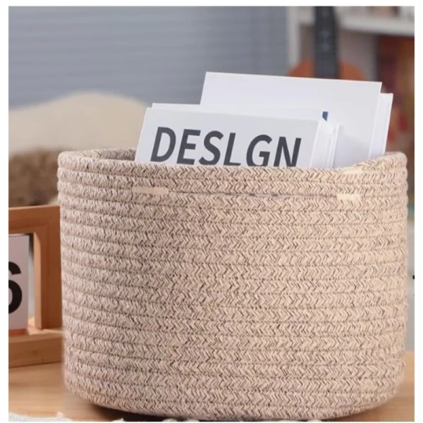 Cotton Round Small Storage Basket 9x7 Inch Pack of 1 (Brown) - Image 2