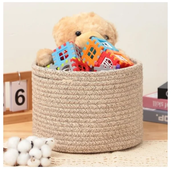 Cotton Round Small Storage Basket 9x7 Inch Pack of 1 (Brown) - Image 4