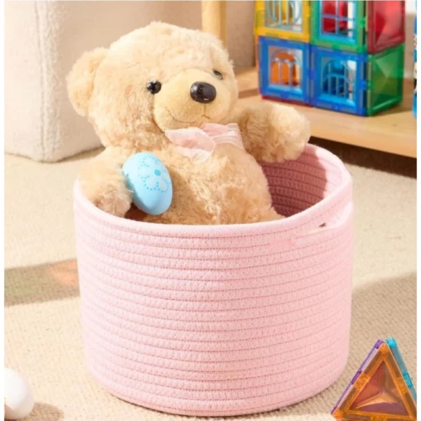Cotton Round Small Storage Basket 9x7 Inch Pack of 1 (Baby Pink) - Image 2