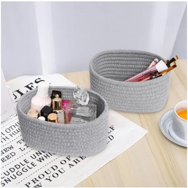 Cotton Storage Rope Woven Baskets Pack of 2 (Grey) - Image 3