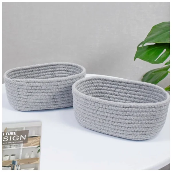 Cotton Storage Rope Woven Baskets Pack of 2 (Grey) - Image 4