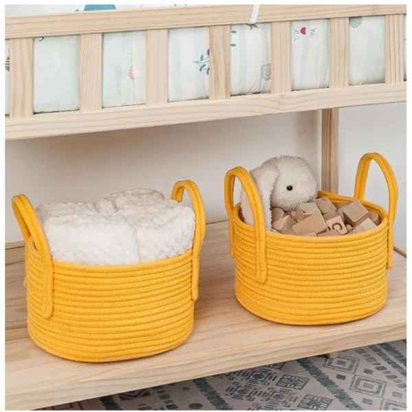 Cotton Round Storage Rope Woven Baskets Pack of 2 (Yellow) - Image 4