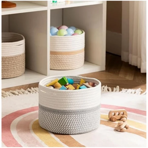 Cotton Storage Rope Woven Baskets 9x7 Inch Pack of 1 (Grey) - Image 4