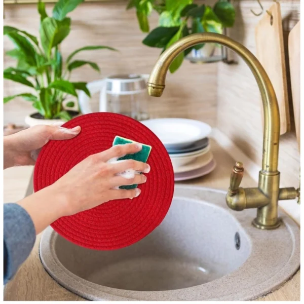 Cotton Dining Table Round Placemat Mats Set of 4 (Red) - Image 3