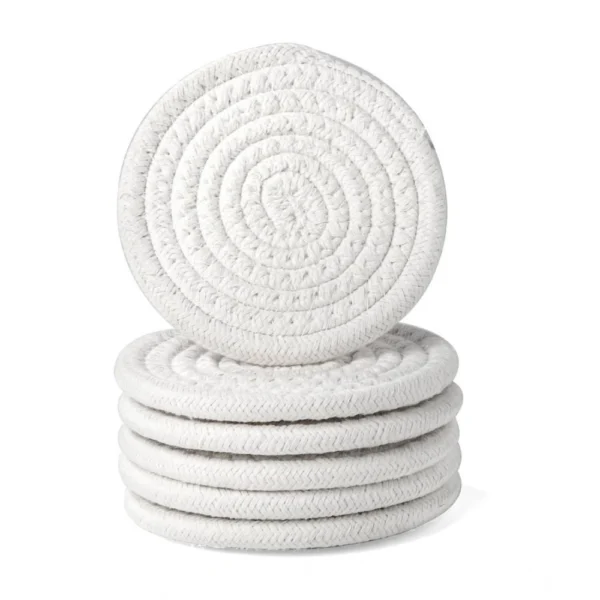 Cotton Rope Drink Coasters 6 Pcs Set (White) - Image 4