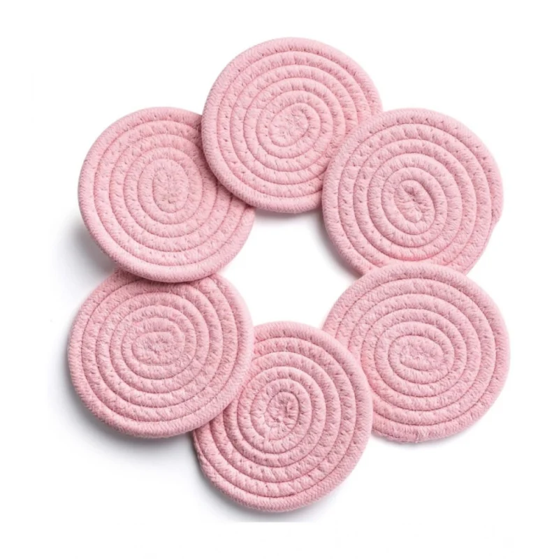 Cotton Rope Drink Coasters 6 Pcs Set (Pink)