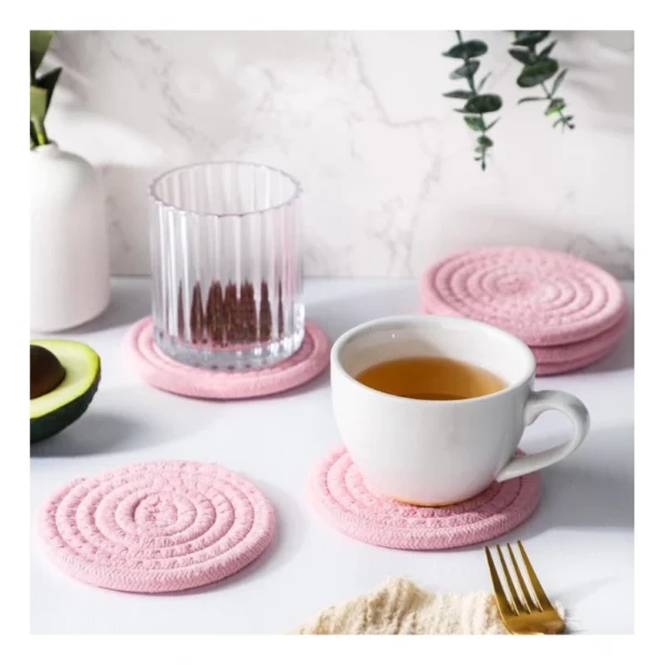 Cotton Rope Drink Coasters 6 Pcs Set (Baby Pink) - Image 3