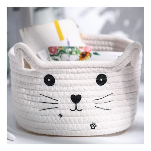 Cotton Small Cat With Face Basket Pack of 1 (White) - Image 2