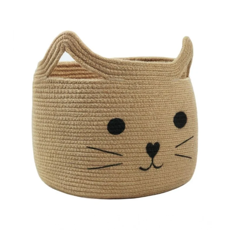 Cotton Large Storage Cat Basket 15x11 Inch Pack of 1 (Beige)