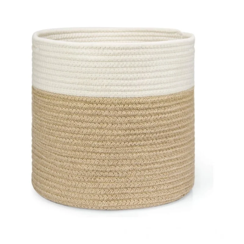 Cotton Large Woven Storage Basket 11x11 Inch Pack of 1 (Beige White)
