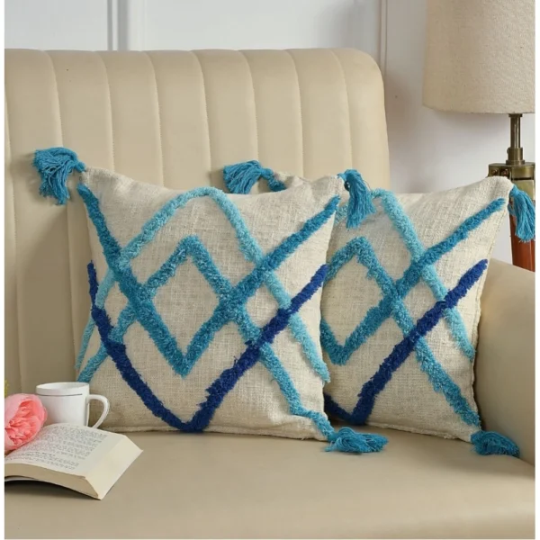 Cotton Tufted Cushion Pillow Cover 16x16 Inch Pack of 2 (Slug Double)