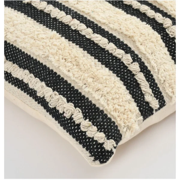 Cotton Striped Handcrafted Pit Loom Cushion Cover 16x16 Inch Pack of 2 (Black Cream) - Image 2