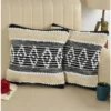 Cotton Diamond Handcrafted Pit Loom Cushion Cover 16x16 Inch Pack of 2 (Black Cream)
