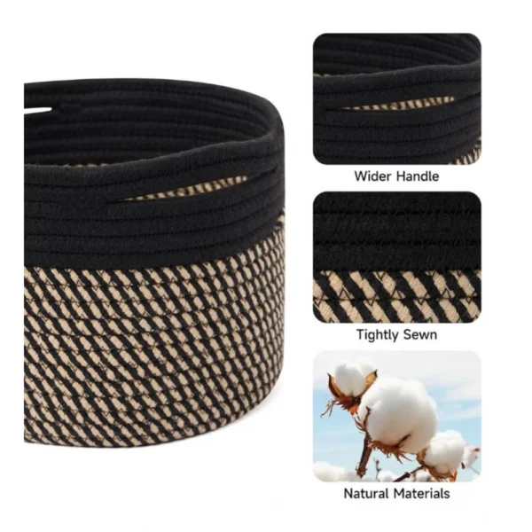 Cotton Round Small Storage Basket 9x7 Inch Pack of 1 (Beige) - Image 4