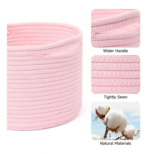 Cotton Round Small Storage Basket 9x7 Inch Pack of 1 (Baby Pink) - Image 3