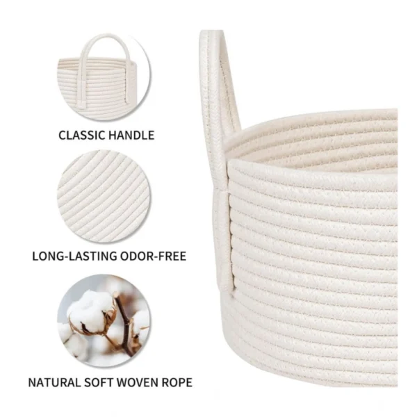 Cotton Round Storage Rope Woven Baskets Pack of 2 (White) - Image 4