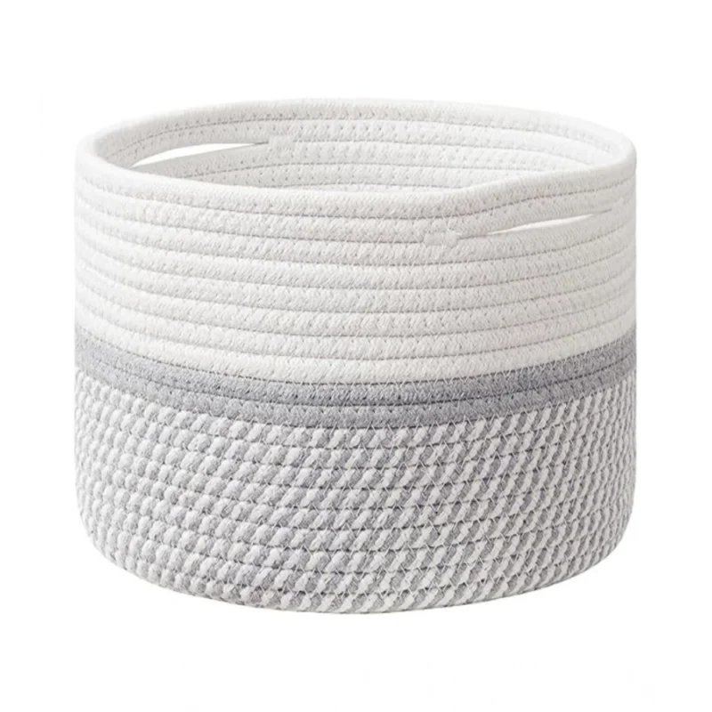 Cotton Storage Rope Woven Baskets 9x7 Inch Pack of 1 (Grey)