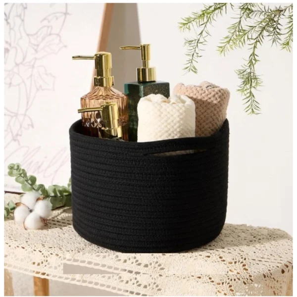 Cotton Round Small Storage Basket 9x7 Inch Pack of 1 (Black) - Image 3
