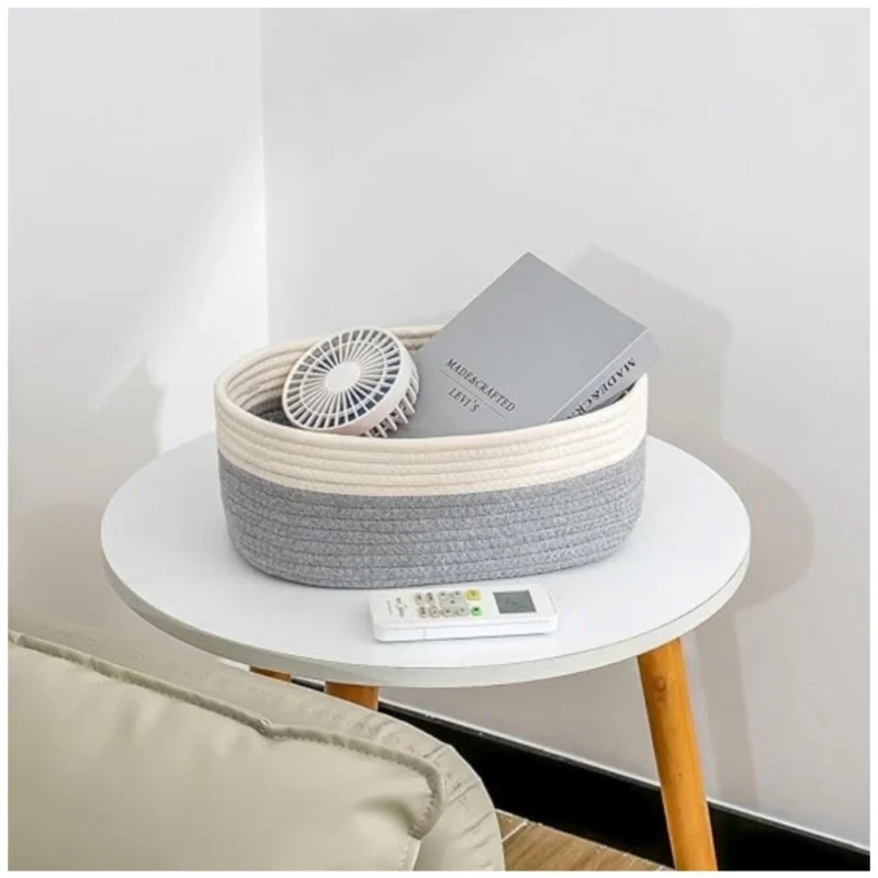 Alternative view of Cotton Oval Storage Rope Woven Baskets Pack of 1 (White Grey)