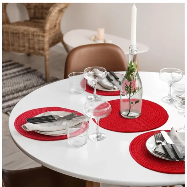 Cotton Dining Table Round Placemat Mats Set of 4 (Red) - Image 4
