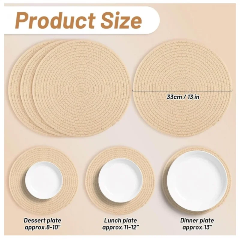 Alternative view of Cotton Dining Table Round Placemat Mats Set of 4 (Cream)