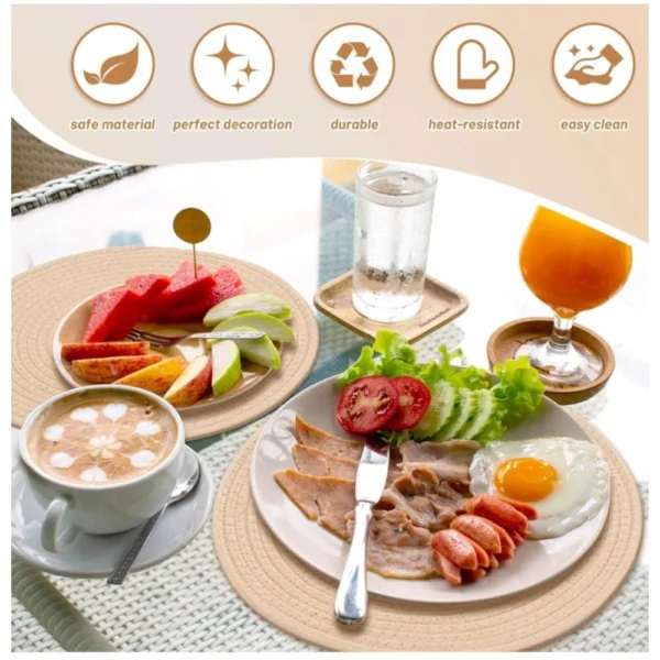 Cotton Dining Table Round Placemat Mats Set of 4 (Cream) - Image 3