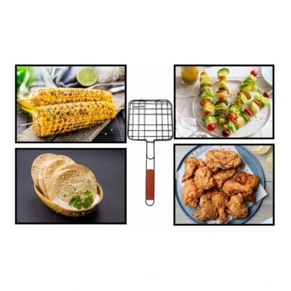 Steel Grill Portable Stainless Steel With Handle Square (Black) - Image 2