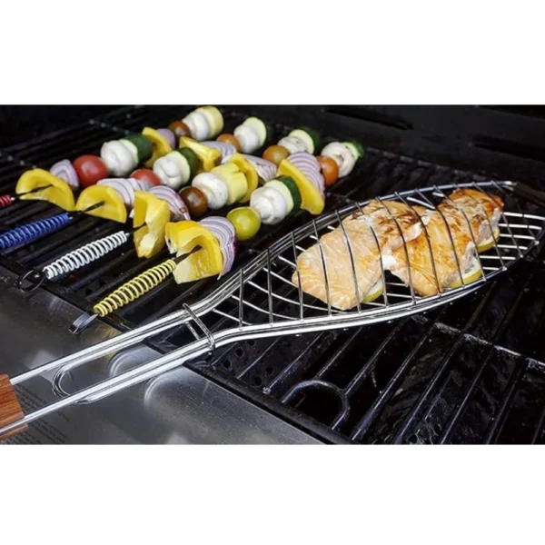 Steel Roasting Fish Grilling Basket (Silver) - Image 2