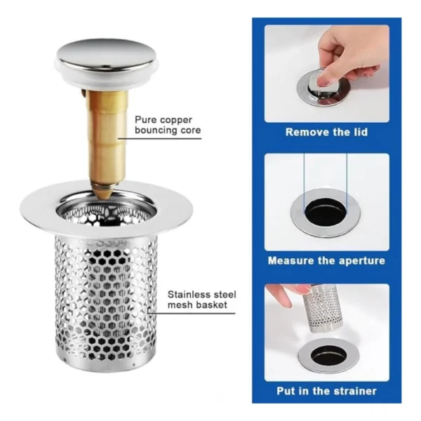 Steel Drain Filter Pop-Up Sink (Silver) - Image 2