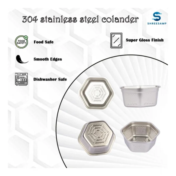 Steel Washing Stainless Steel Colander Basin (Silver) - Image 2