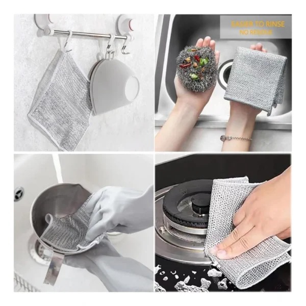 12Pcs Cotton Dishwashing Rag Wire Soft Scrubs (Silver) - Image 3