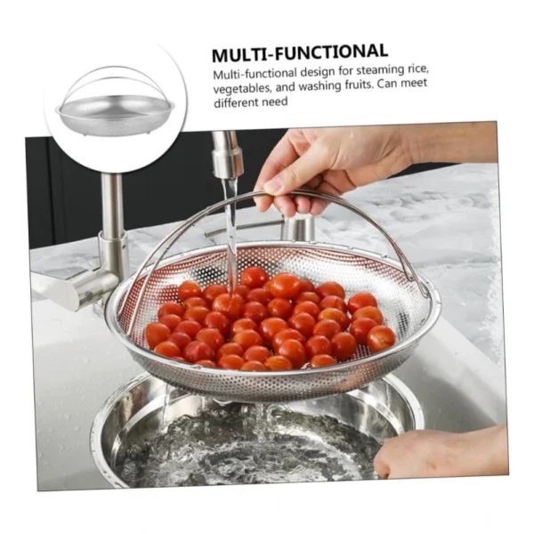 Steel Basket Plate Household Food Steamer Stainless Steel Handle (Silver) - Image 3