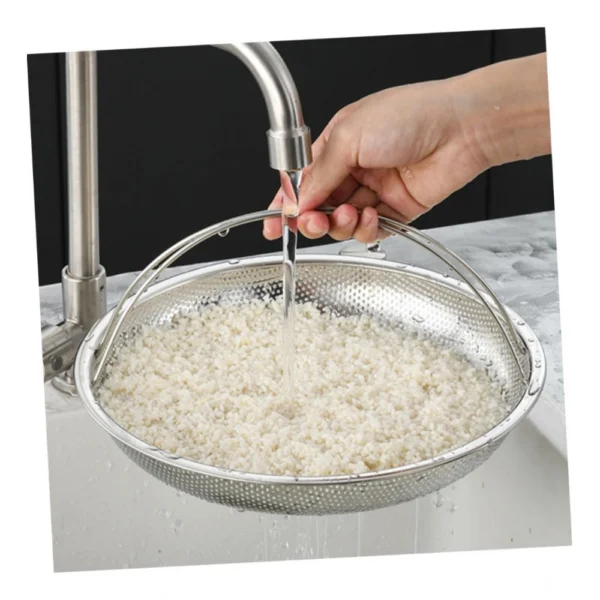 Steel Basket Plate Household Food Steamer Stainless Steel Handle (Silver) - Image 2