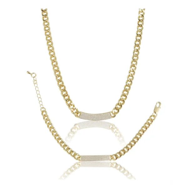 Women's Stainless Steel Gold Polish Polish Hand Bracelet And Necklace (Gold Plated)