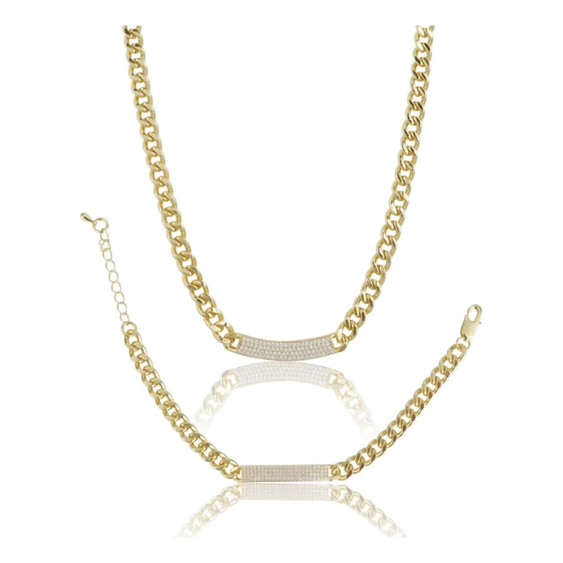 Women's Stainless Steel Gold Polish Polish Hand Bracelet And Necklace (Gold Plated)